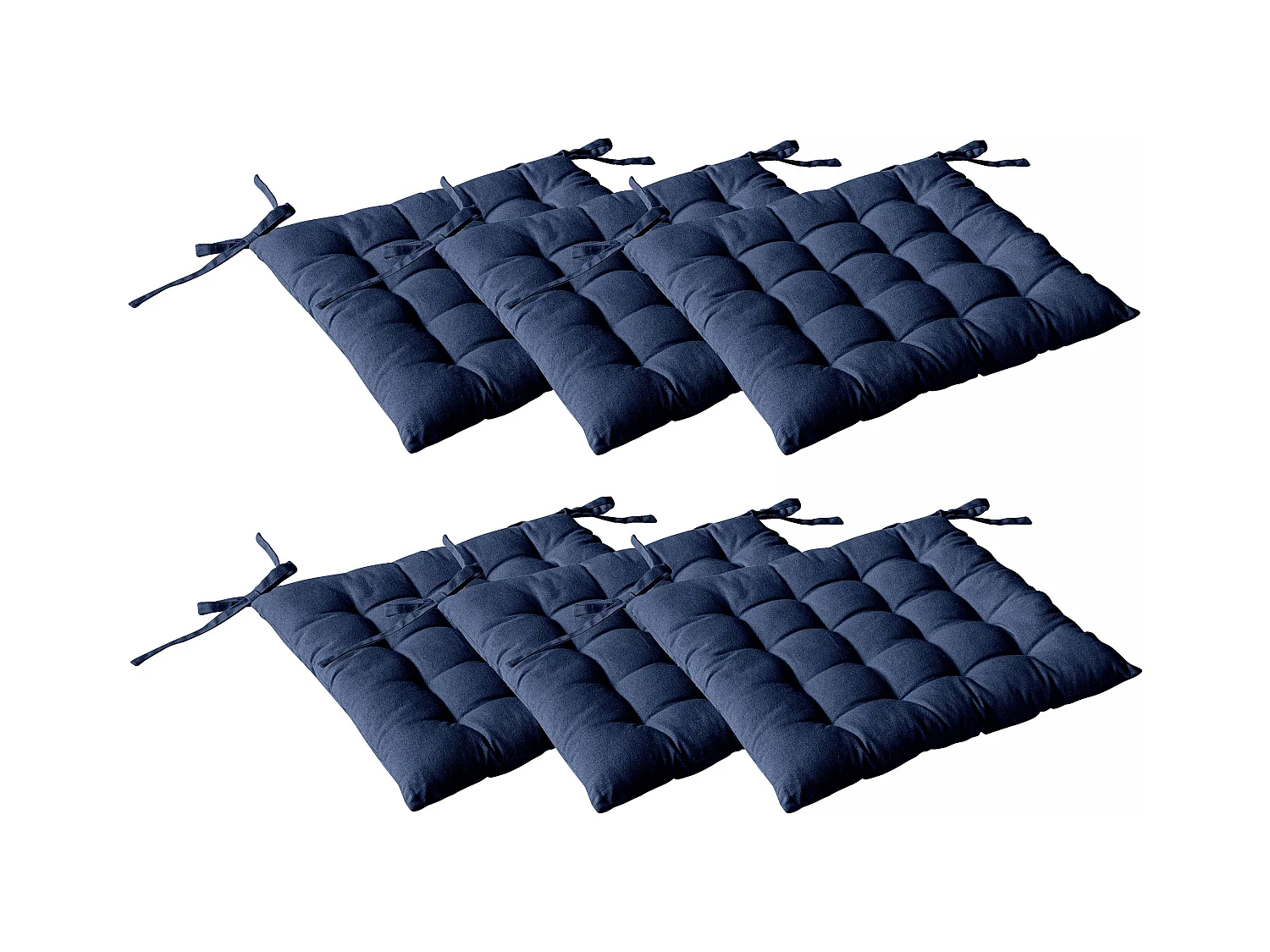 Lot de 6 galettes piquées, carré 38x38cm, bleu marine, avec nouettes, 100% coton, collection Panama