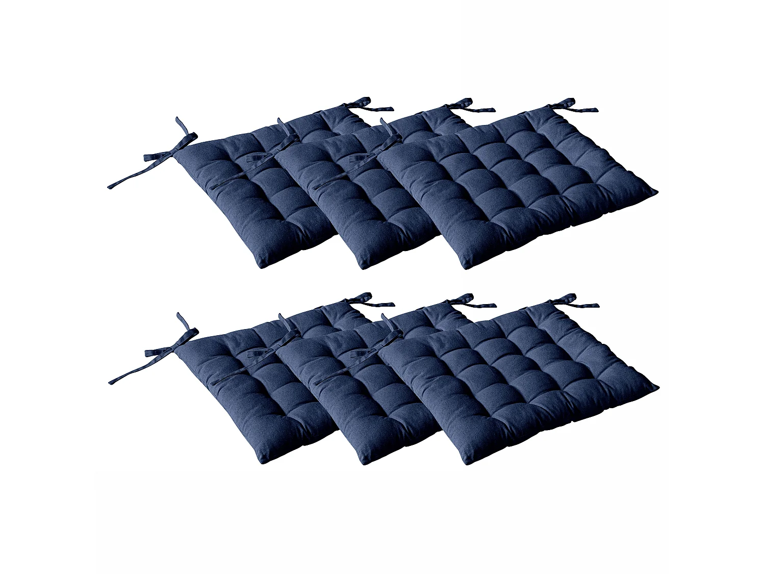 Set van 6 gewatteerde pasteitjes, vierkant 38x38cm, marineblauw, met knopen, 100% katoen, Panama collectie