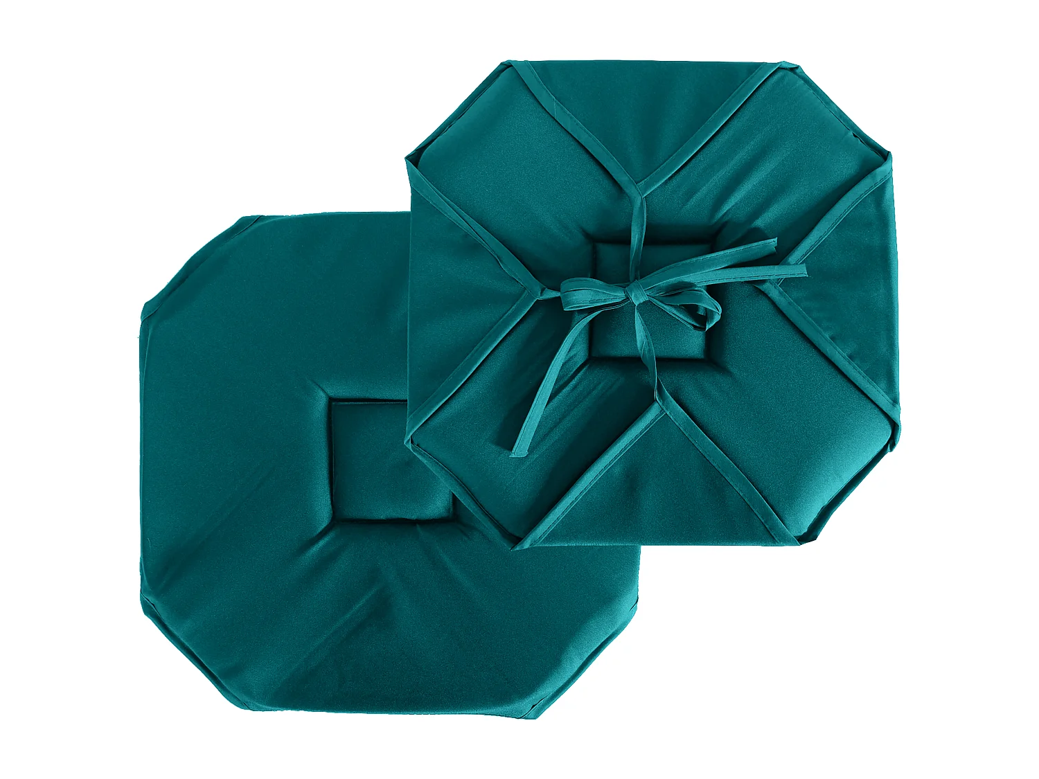 Lot de 4 galettes de chaise à rabat, 40x40 cm, émeraude, avec nouettes, 100% polyester certifié oeko-tex, collection Basic