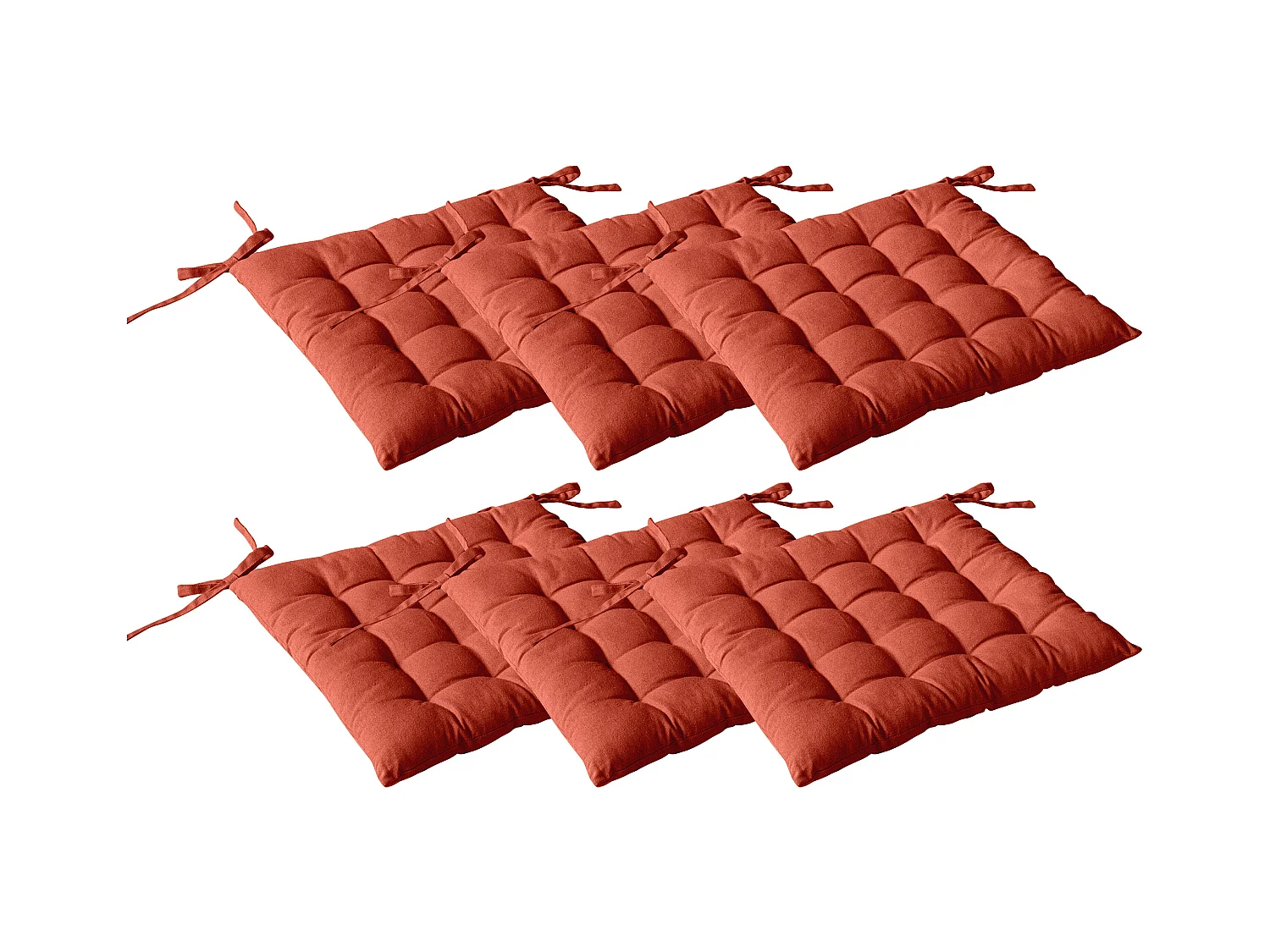 Lot de 6 galettes piquées, carré 38x38cm, terre cuite, avec nouettes, 100% coton, collection Panama