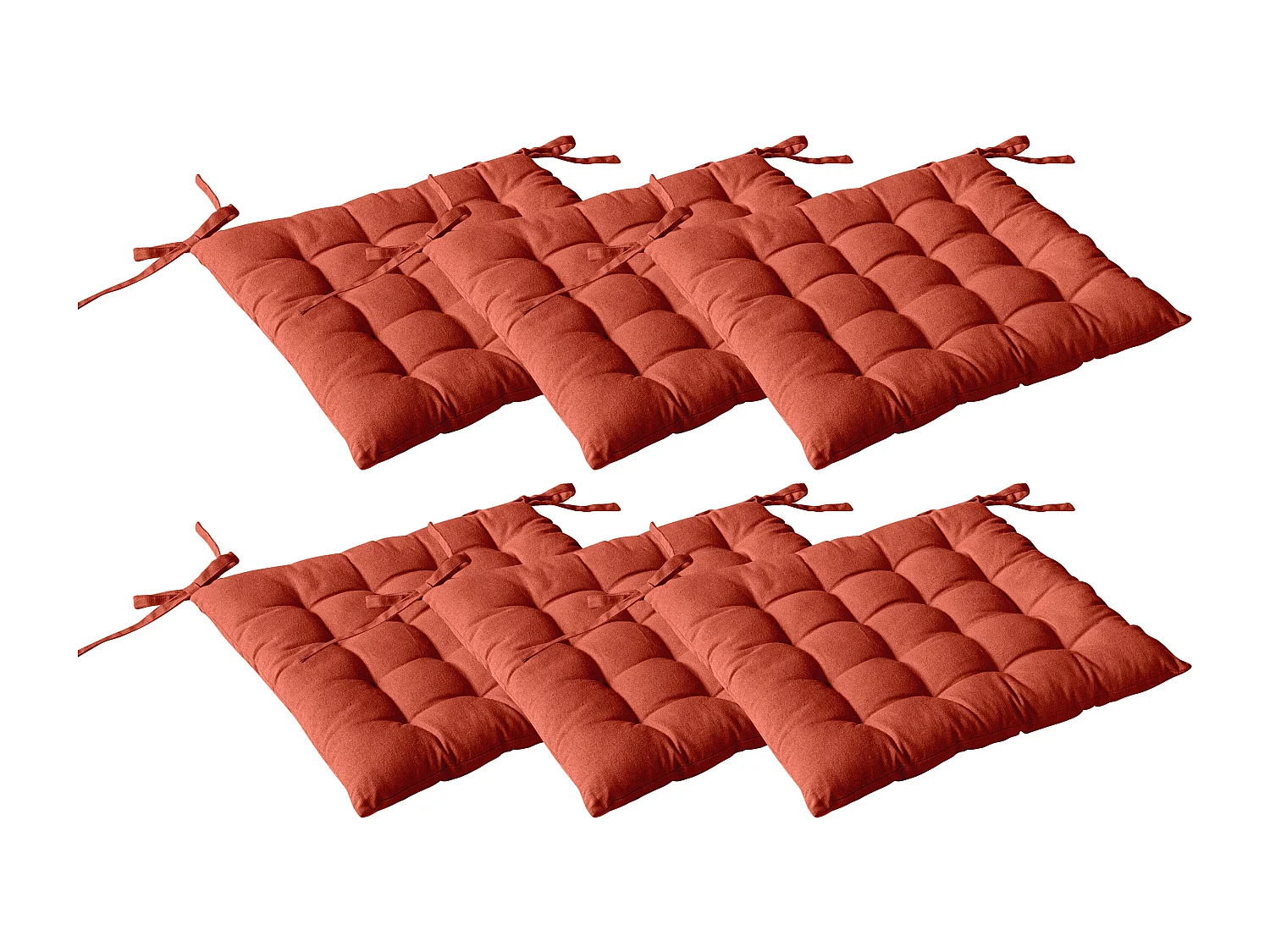 Lot de 6 galettes piquées, carré 38x38cm, terre cuite, avec nouettes, 100% coton, collection Panama