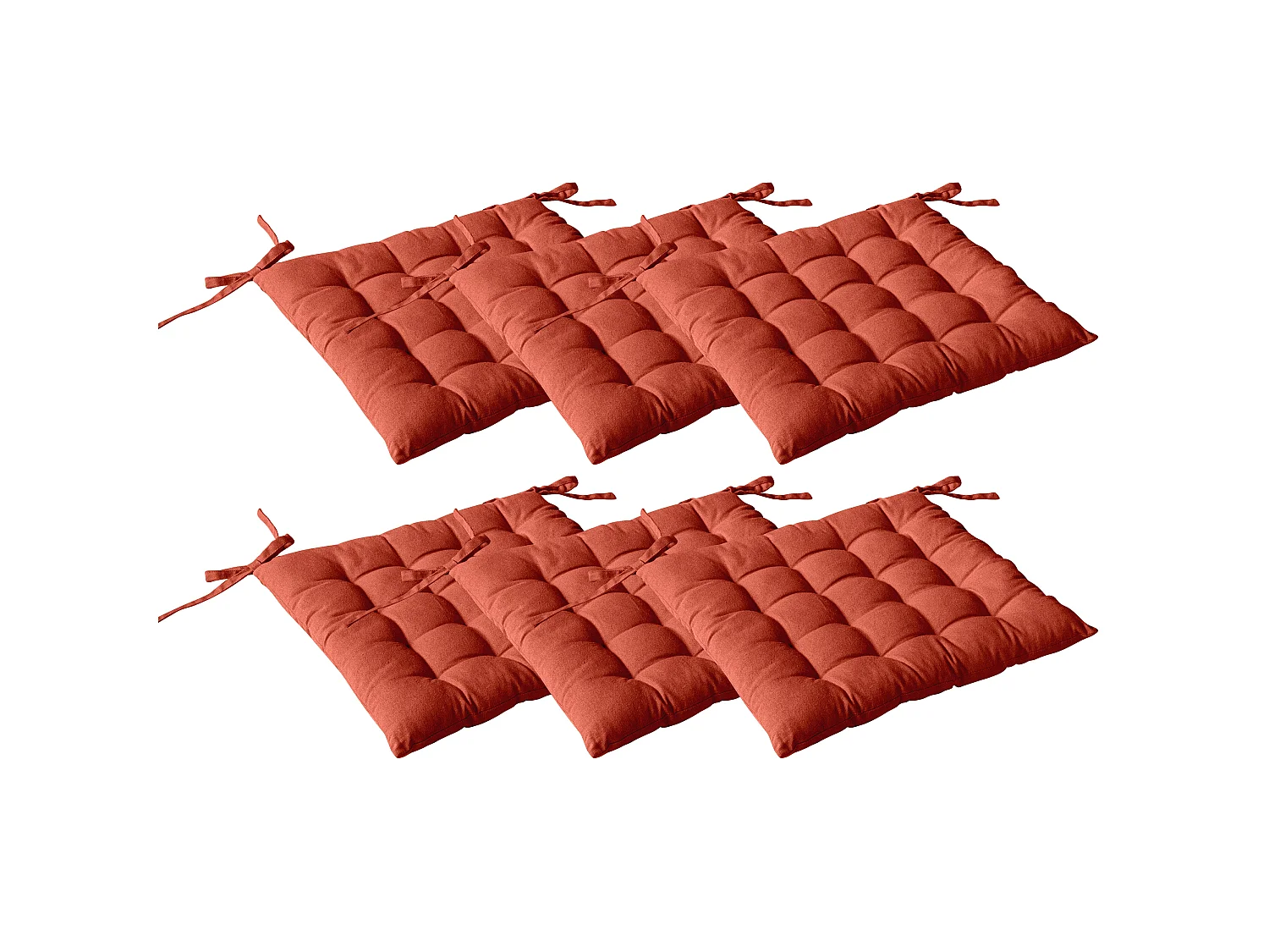 Set van 6 gewatteerde taarten, vierkant 38x38cm, terracotta, met knopen, 100% katoen, Panama collectie