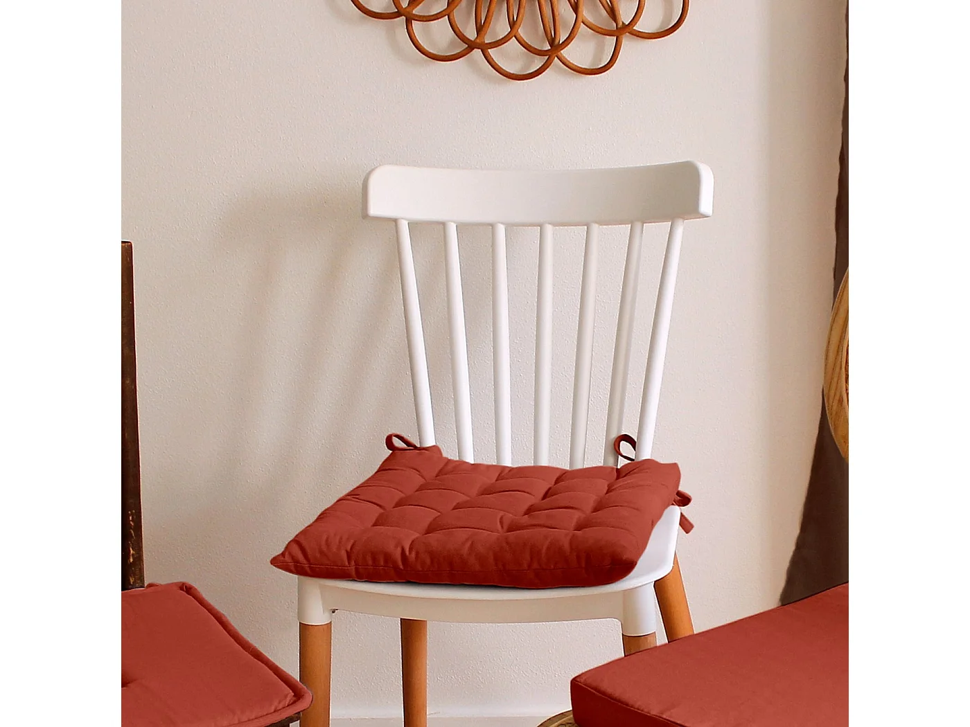 Set van 6 gewatteerde taarten, vierkant 38x38cm, terracotta, met knopen, 100% katoen, Panama collectie