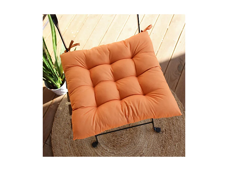 4 galettes de chaise, orange, carré 36x36cm, tissu déperlant et anti-UV, collection Borneo