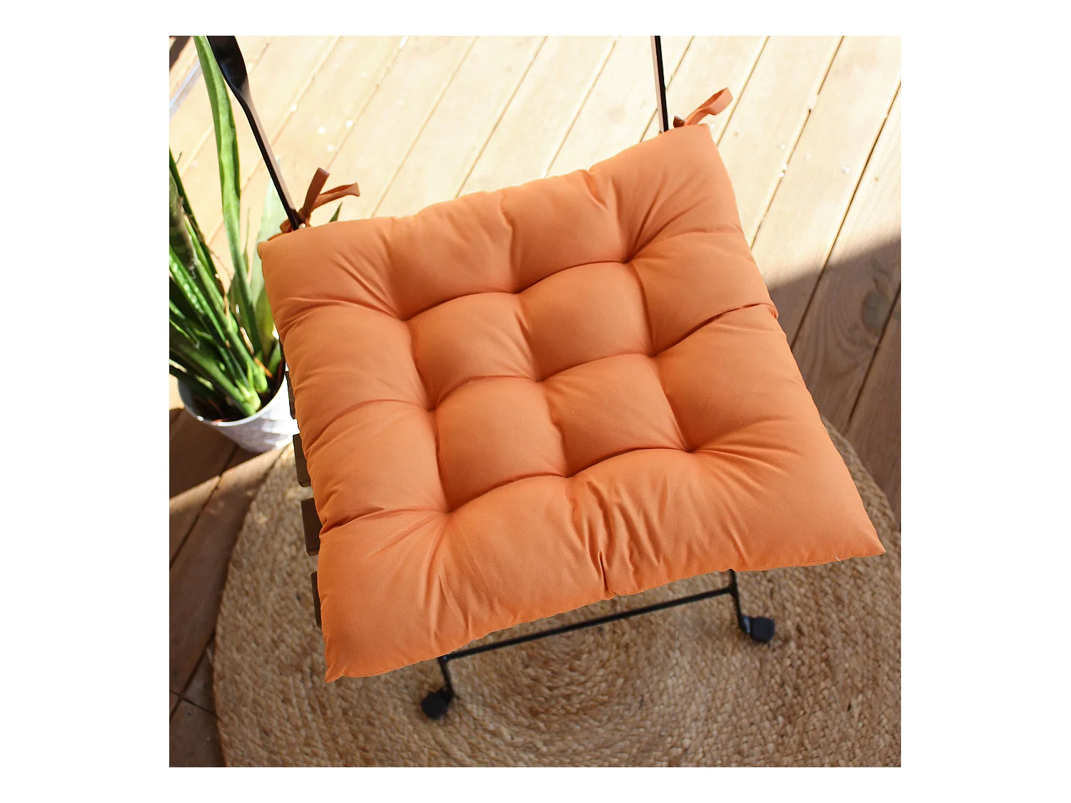 4 galettes de chaise, orange, carré 36x36cm, tissu déperlant et anti-UV, collection Borneo