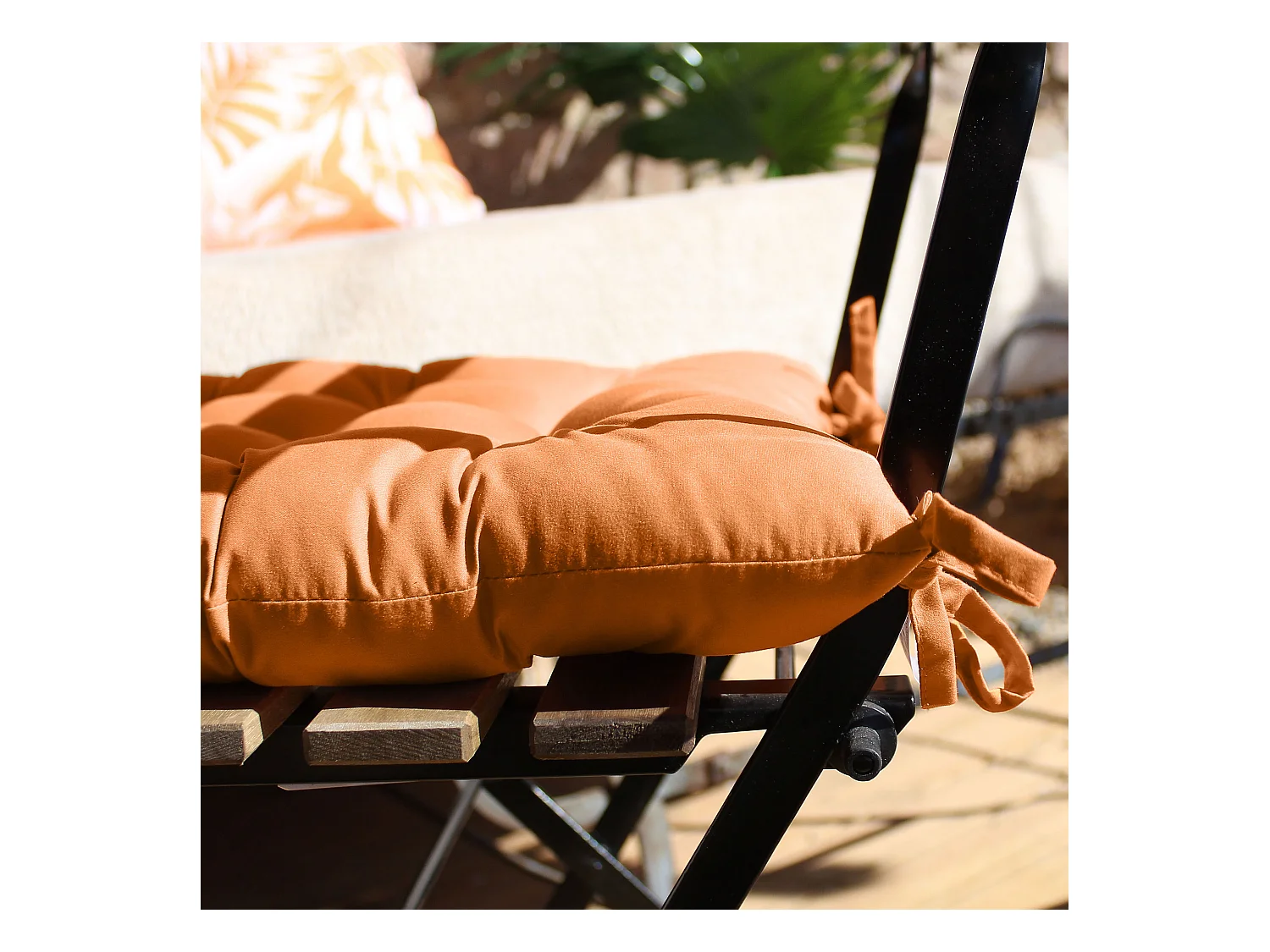 4 galettes de chaise, orange, carré 36x36cm, tissu déperlant et anti-UV, collection Borneo