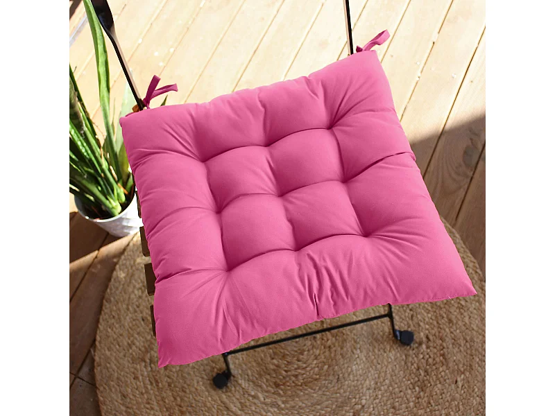 4 galettes de chaise, rose fuchsia, carré 36x36cm, tissu déperlant et anti-UV, collection Borneo