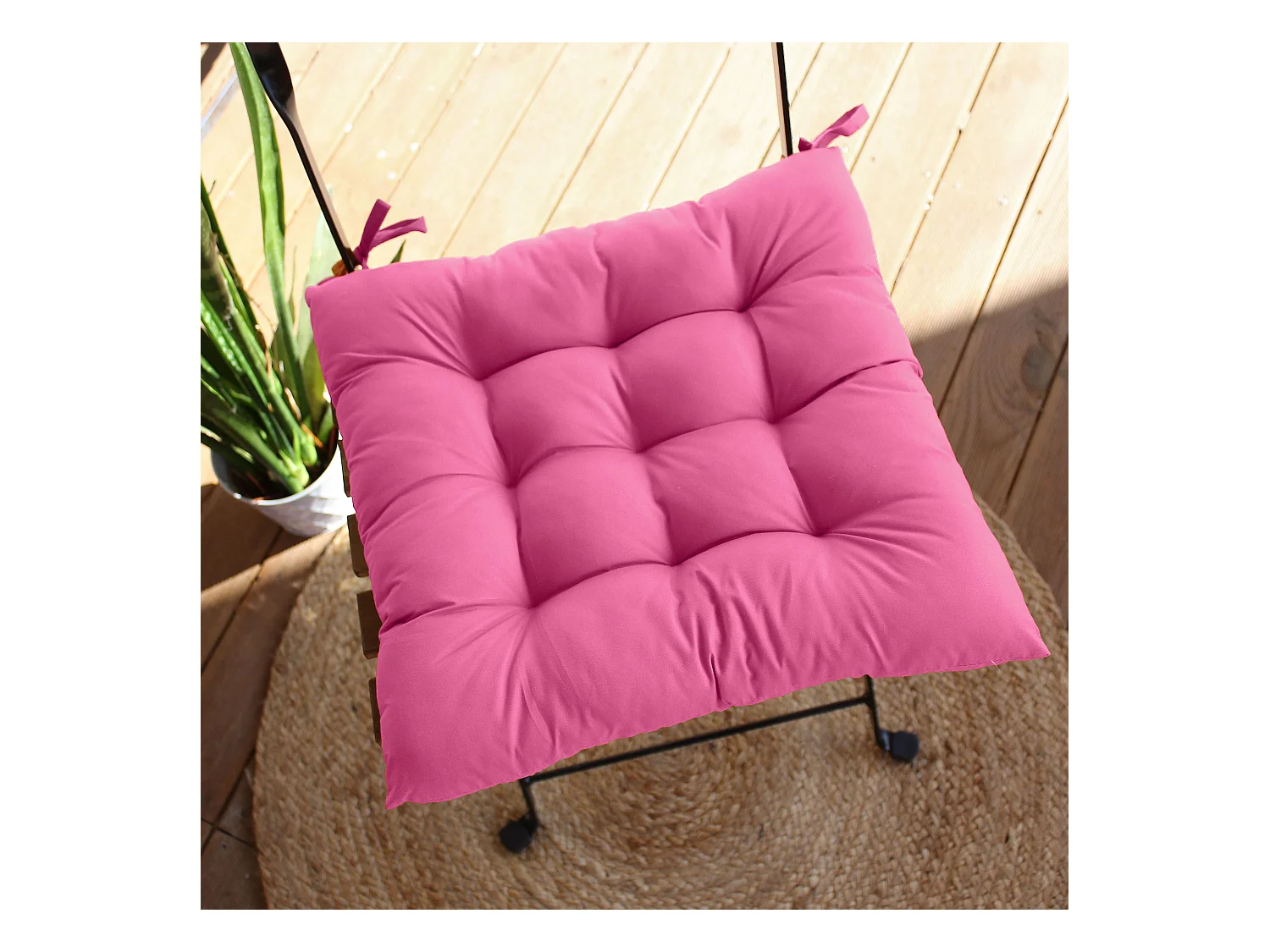 4 galettes de chaise, rose fuchsia, carré 36x36cm, tissu déperlant et anti-UV, collection Borneo