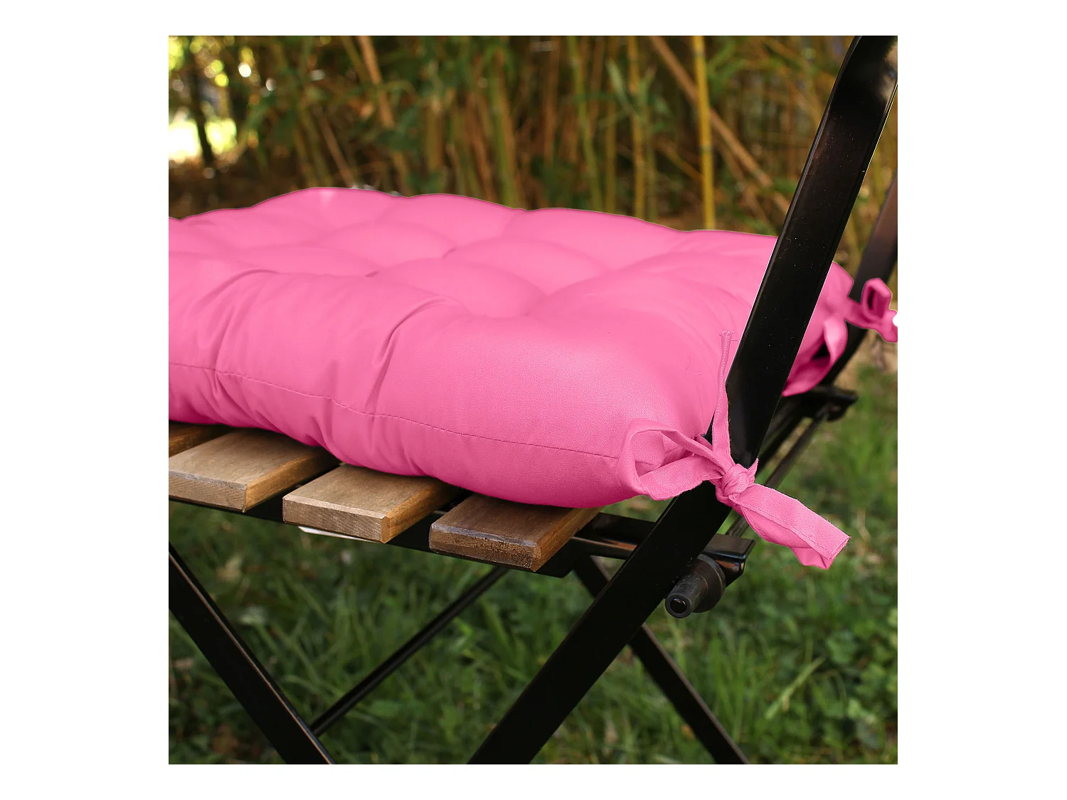 4 galettes de chaise, rose fuchsia, carré 36x36cm, tissu déperlant et anti-UV, collection Borneo