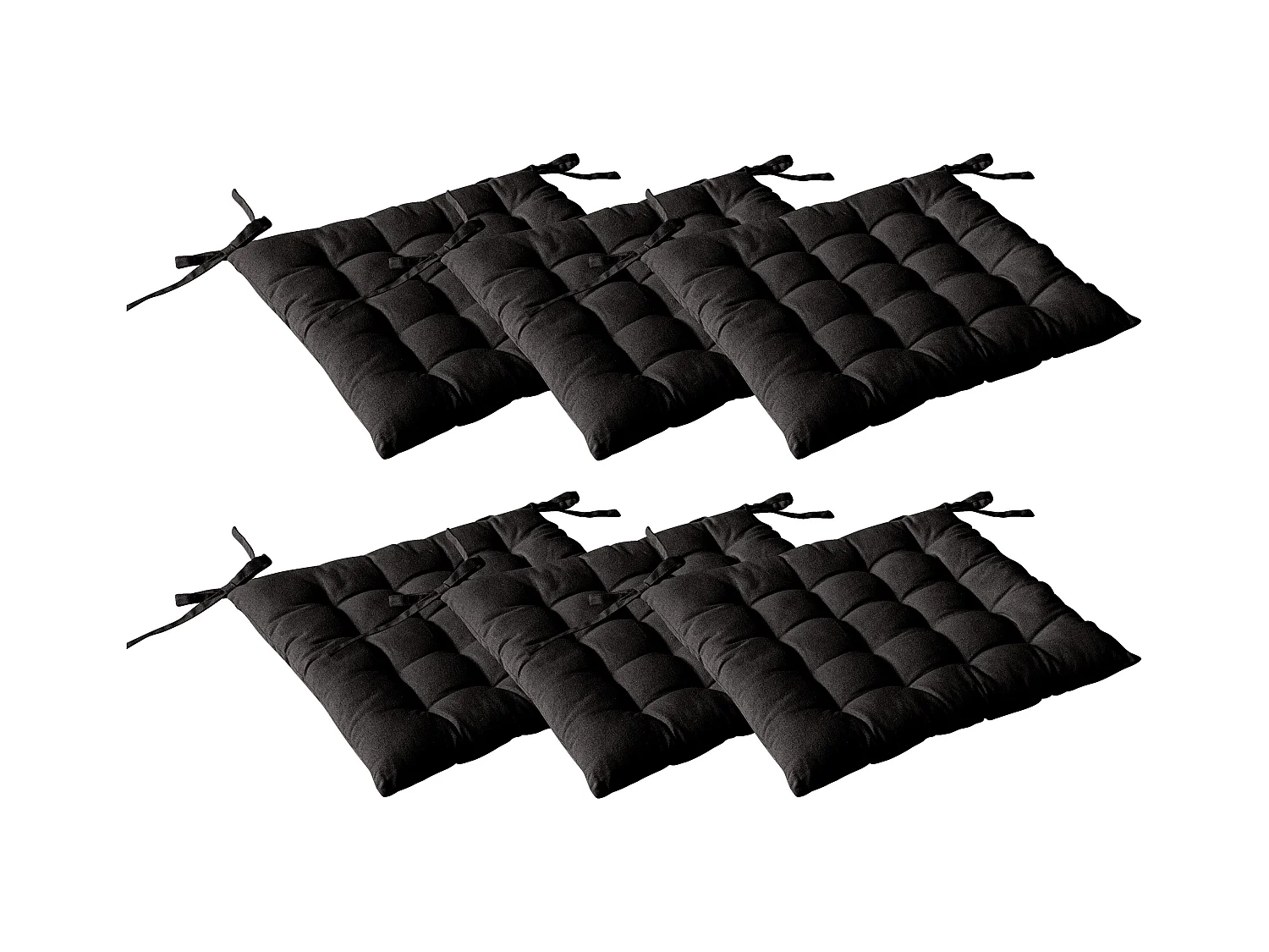 Lot de 6 galettes piquées, carré 38x38cm, noir, avec nouettes, 100% coton, collection Panama