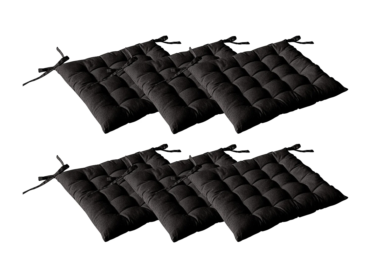 Lot de 6 galettes piquées, carré 38x38cm, noir, avec nouettes, 100% coton, collection Panama