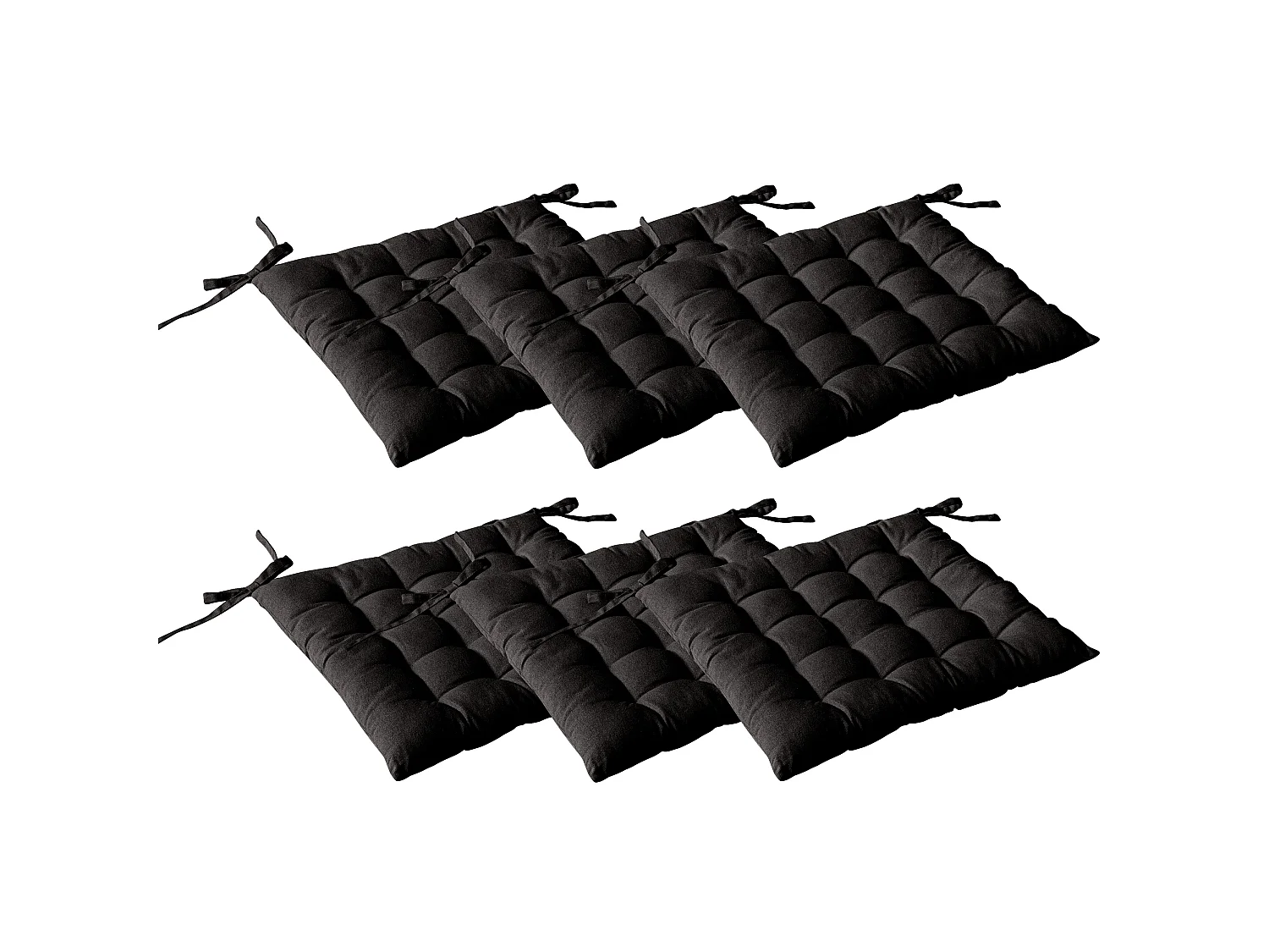 Set van 6 gewatteerde pasteitjes, vierkant 38x38cm, zwart, met knopen, 100% katoen, Panama collectie