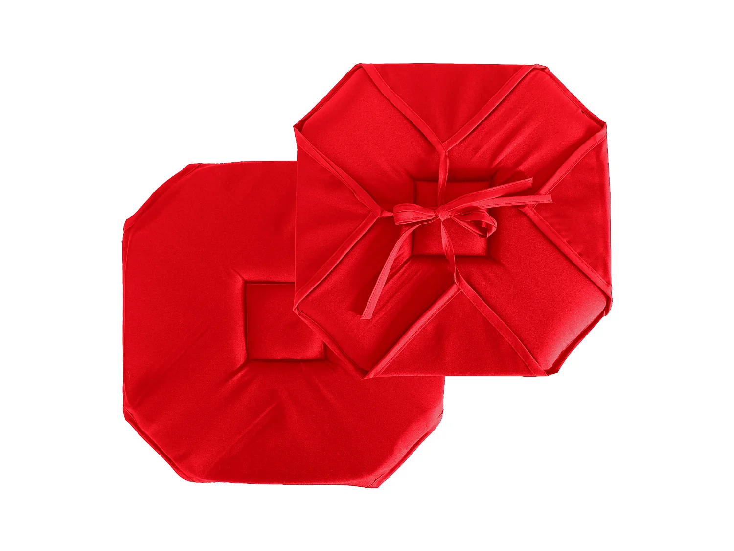 Lot de 4 galettes de chaise à rabat, 40x40 cm, rouge, avec nouettes, 100% polyester certifié oeko-tex, collection Basic