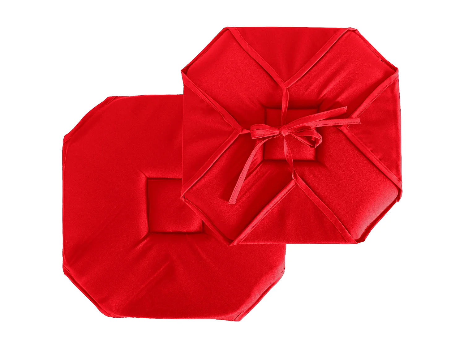 Lot de 4 galettes de chaise à rabat, 40x40 cm, rouge, avec nouettes, 100% polyester certifié oeko-tex, collection Basic