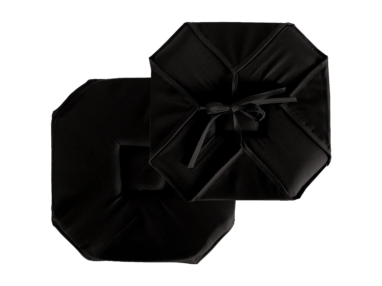 Lot de 4 galettes de chaise à rabat, 40x40 cm, noir, avec nouettes, 100% polyester certifié oeko-tex, collection Basic