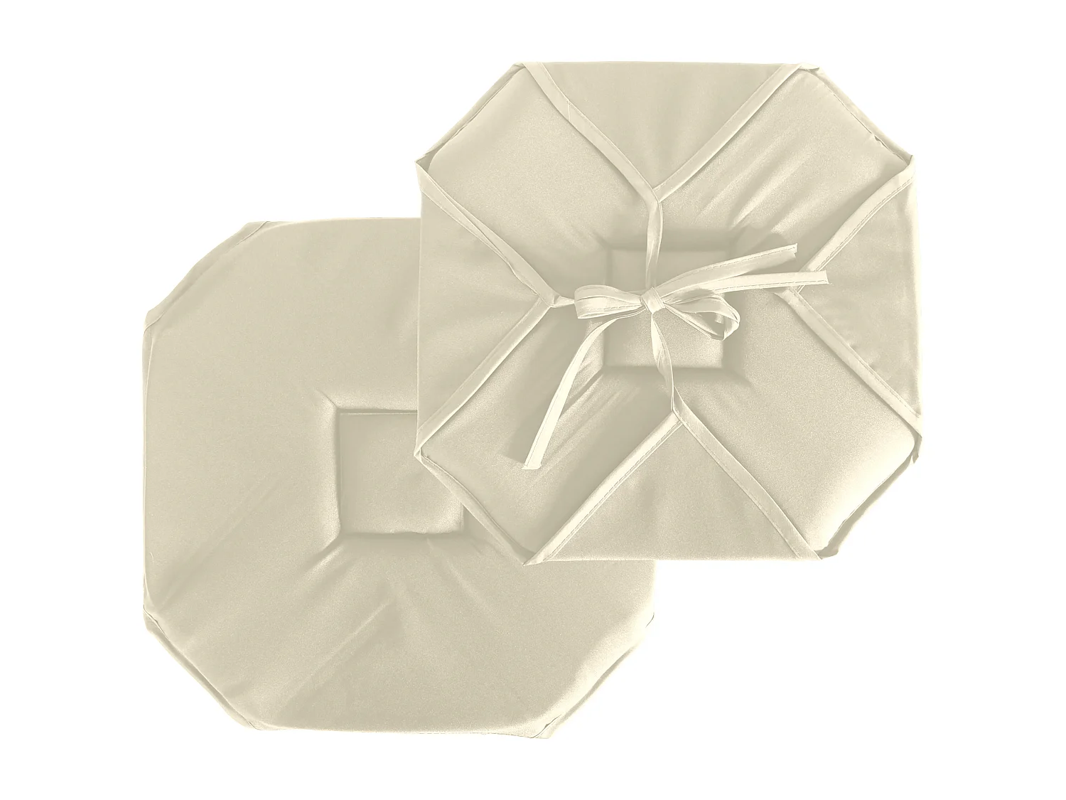 Lot de 4 galettes de chaise à rabat, 40x40 cm, écru, avec nouettes, 100% polyester certifié oeko-tex, collection Basic