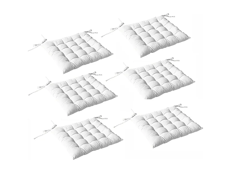 Lot de 6 galettes piquées, carré 38x38cm, blanc, avec nouettes, 100% coton, collection Panama