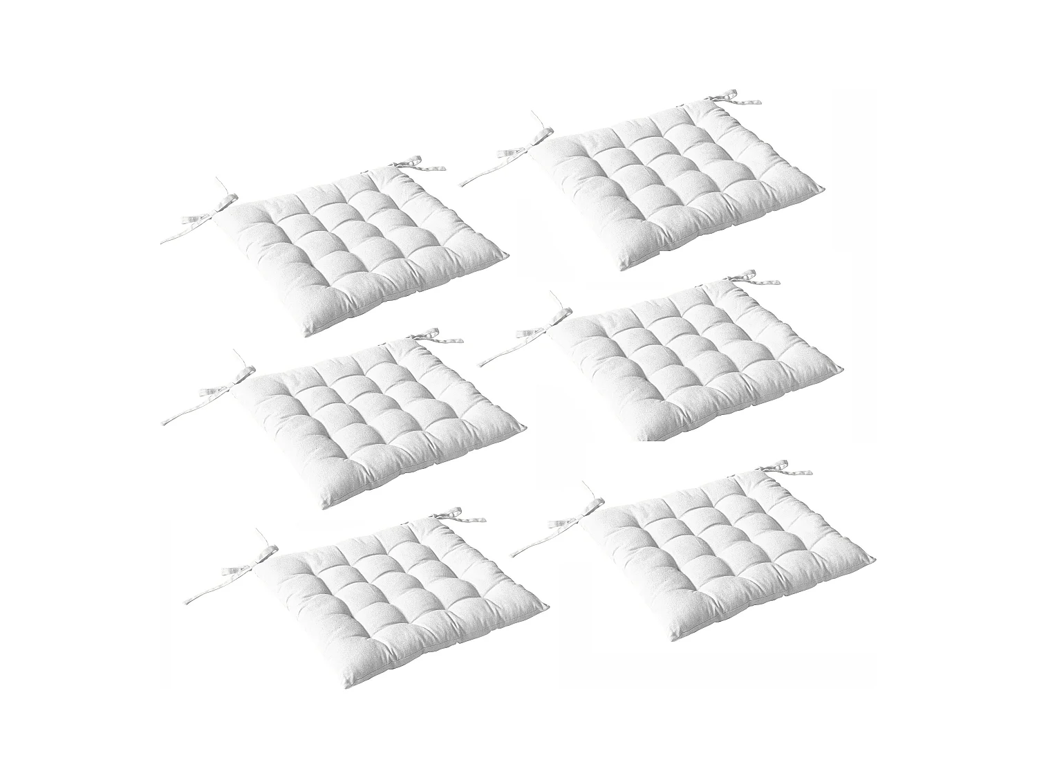 Lot de 6 galettes piquées, carré 38x38cm, blanc, avec nouettes, 100% coton, collection Panama