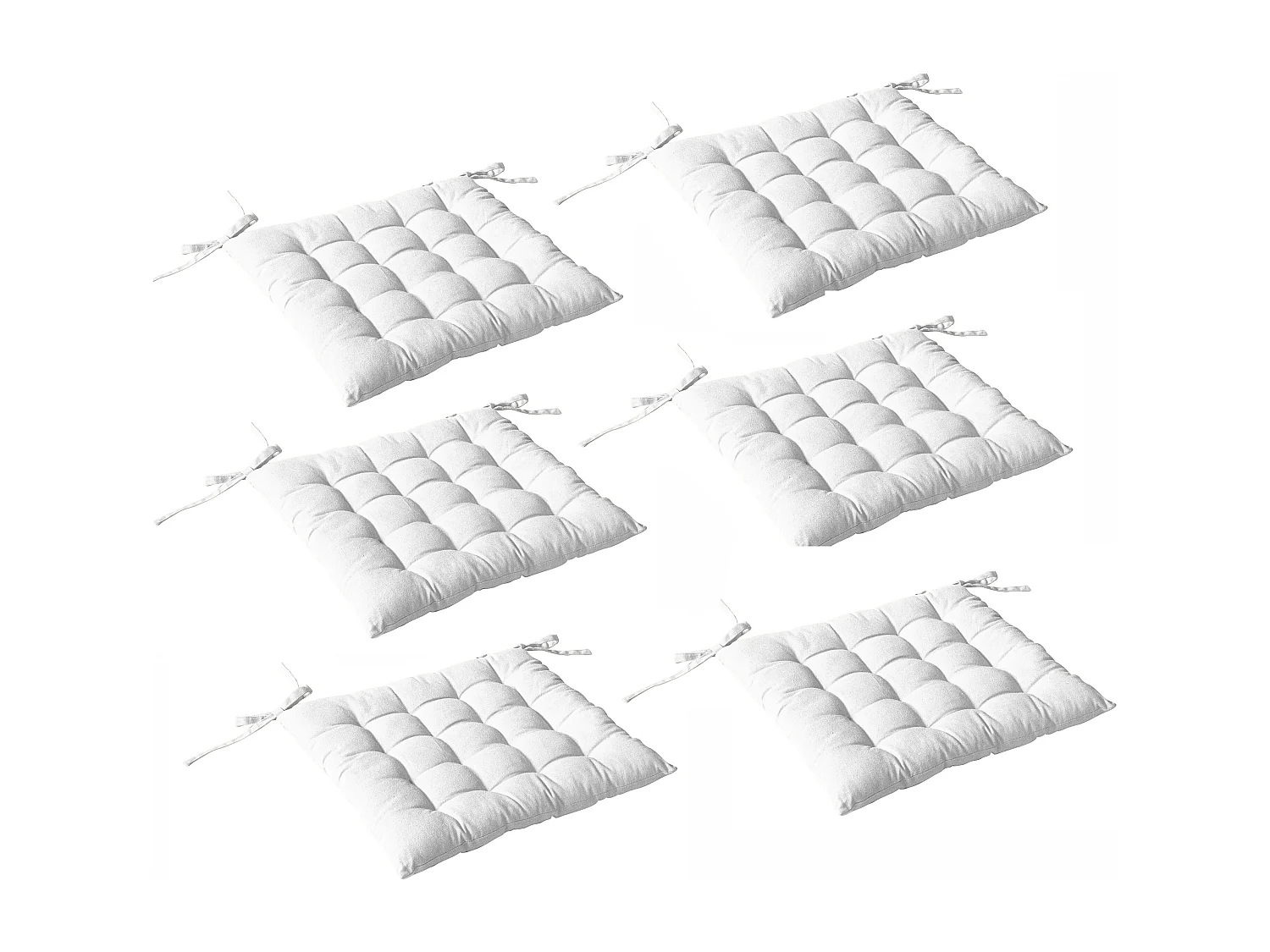 Lot de 6 galettes piquées, carré 38x38cm, blanc, avec nouettes, 100% coton, collection Panama