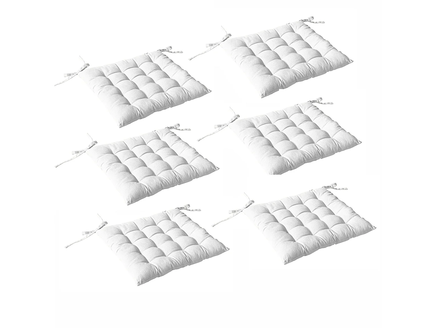 Set van 6 gewatteerde pasteitjes, vierkant 38x38cm, wit, met knopen, 100% katoen, Panama collectie