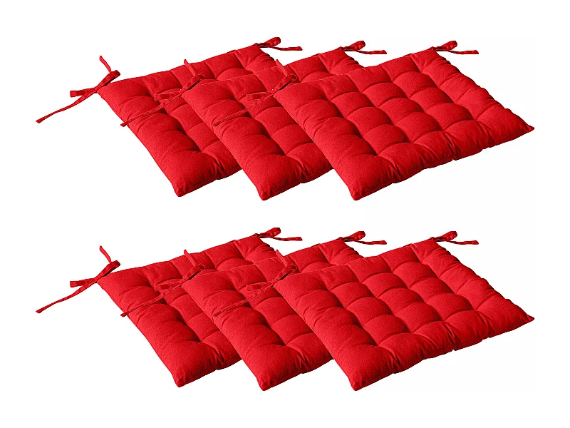 Lot de 6 galettes piquées, carré 38x38cm, rouge, avec nouettes, 100% coton, collection Panama