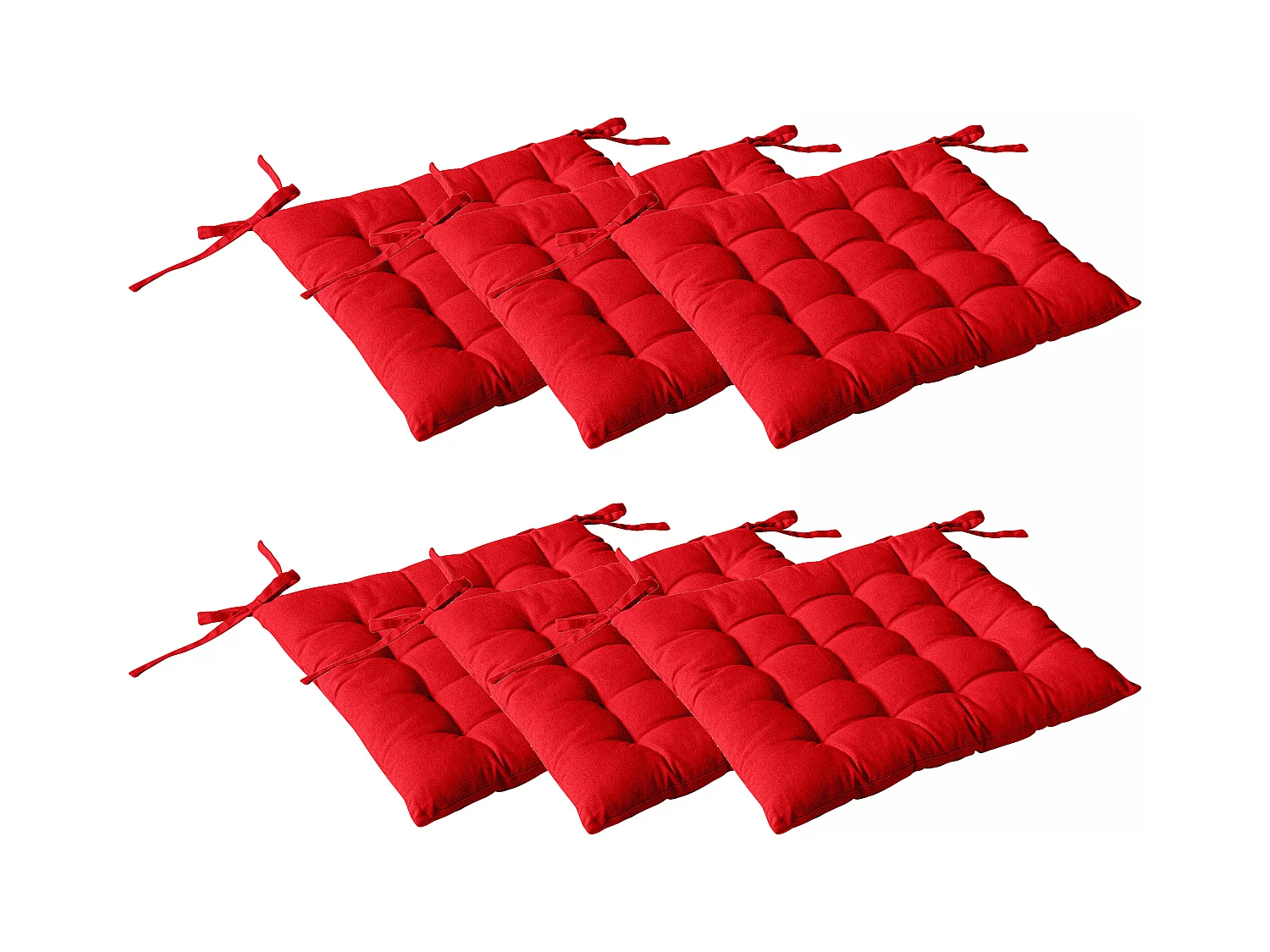 Lot de 6 galettes piquées, carré 38x38cm, rouge, avec nouettes, 100% coton, collection Panama