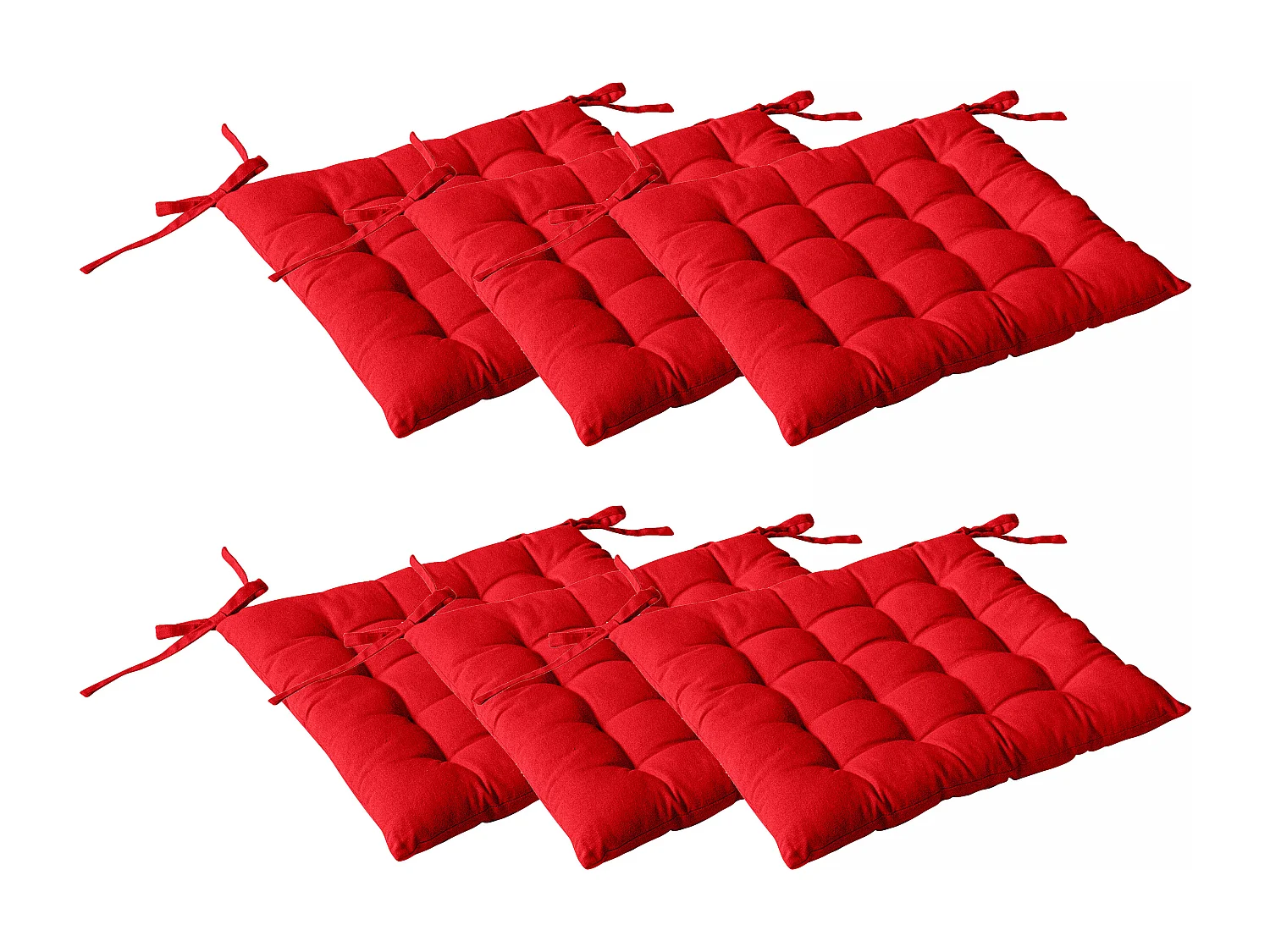 Lot de 6 galettes piquées, carré 38x38cm, rouge, avec nouettes, 100% coton, collection Panama