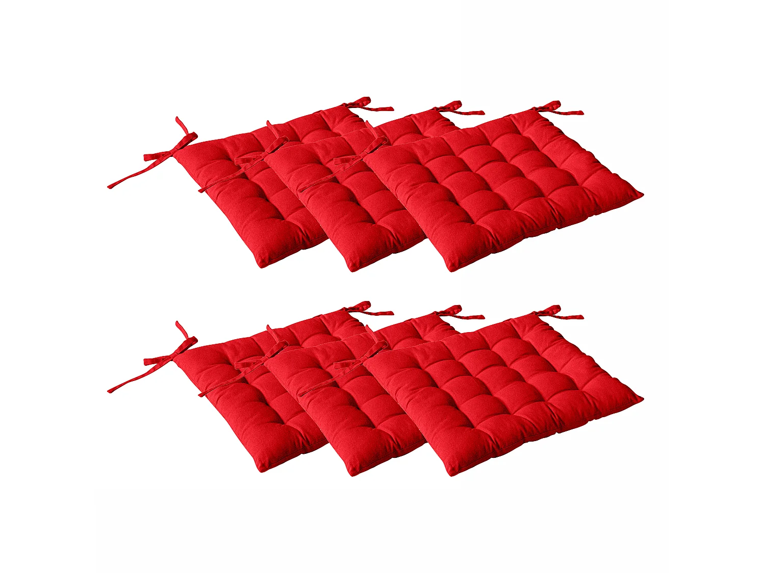Set van 6 gewatteerde pasteitjes, vierkant 38x38cm, rood, met knopen, 100% katoen, Panama collectie