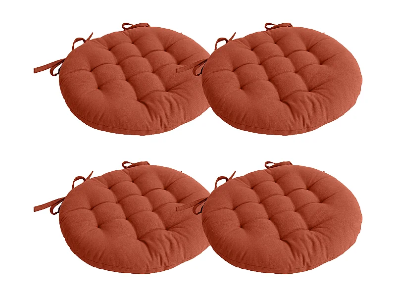 Lot de 4 galettes piquées, ronde 38cm, terre cuite, avec nouettes, 100% coton, collection Panama
