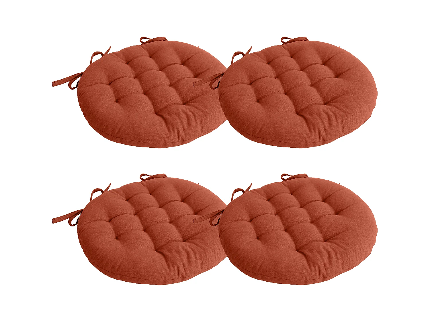 Lot de 4 galettes piquées, ronde 38cm, terre cuite, avec nouettes, 100% coton, collection Panama