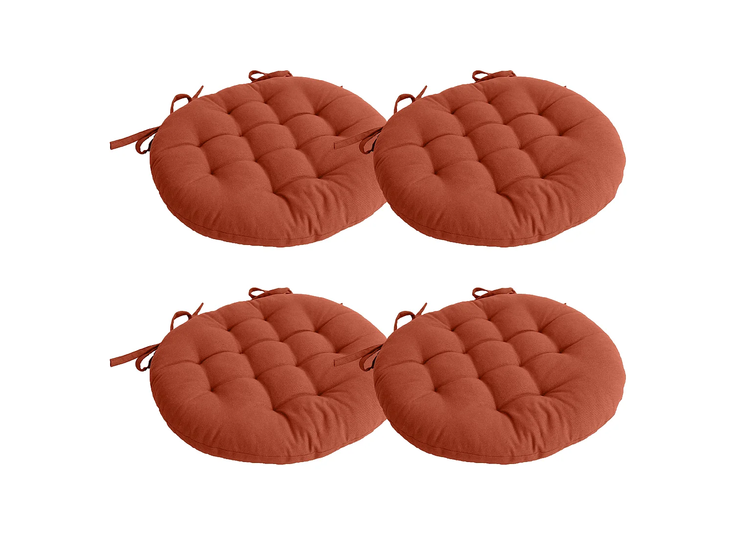 Set van 4 gewatteerde taarten, rond 38cm, terracotta, met knopen, 100% katoen, Panama collectie