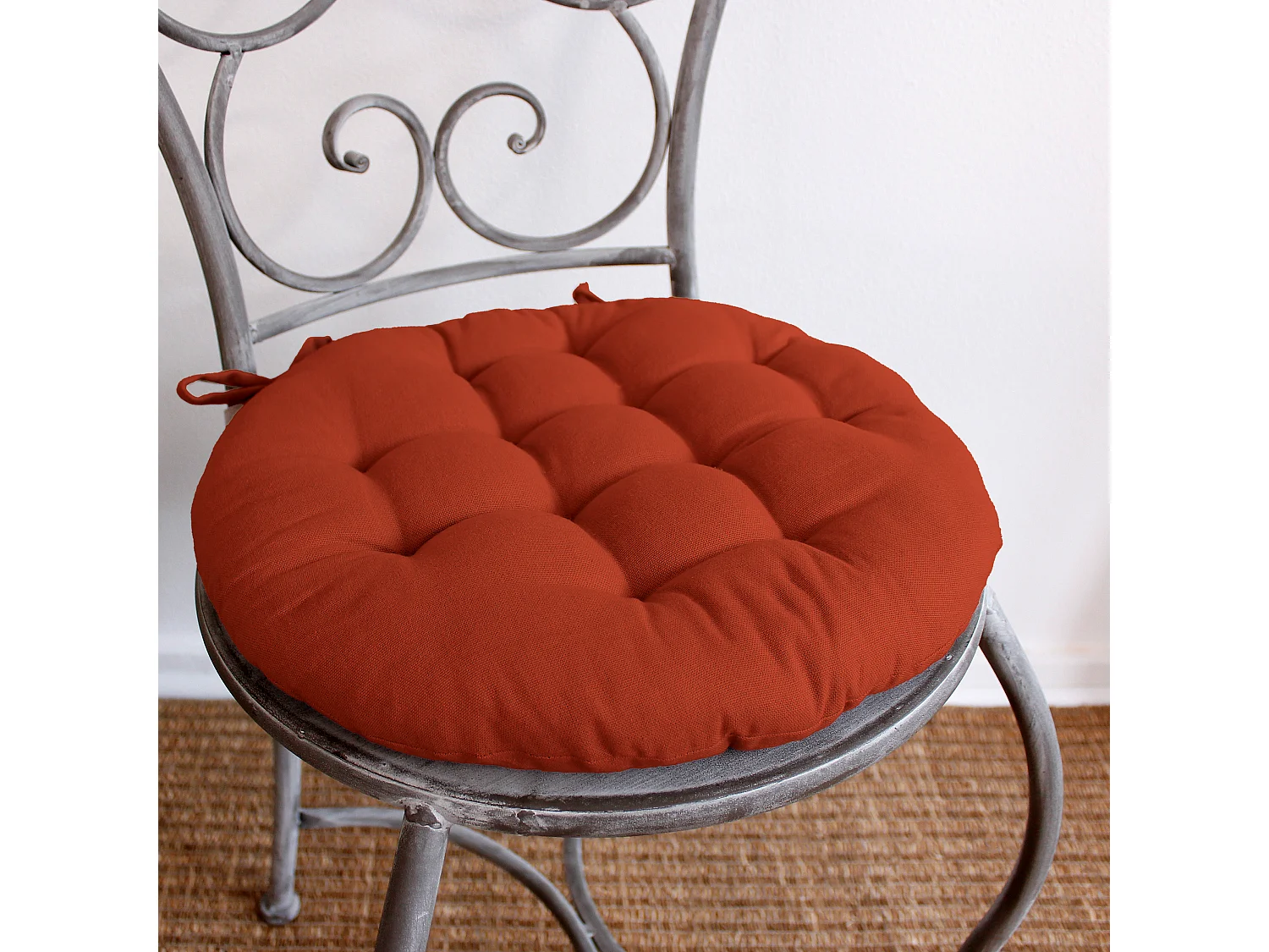 Set van 4 gewatteerde taarten, rond 38cm, terracotta, met knopen, 100% katoen, Panama collectie