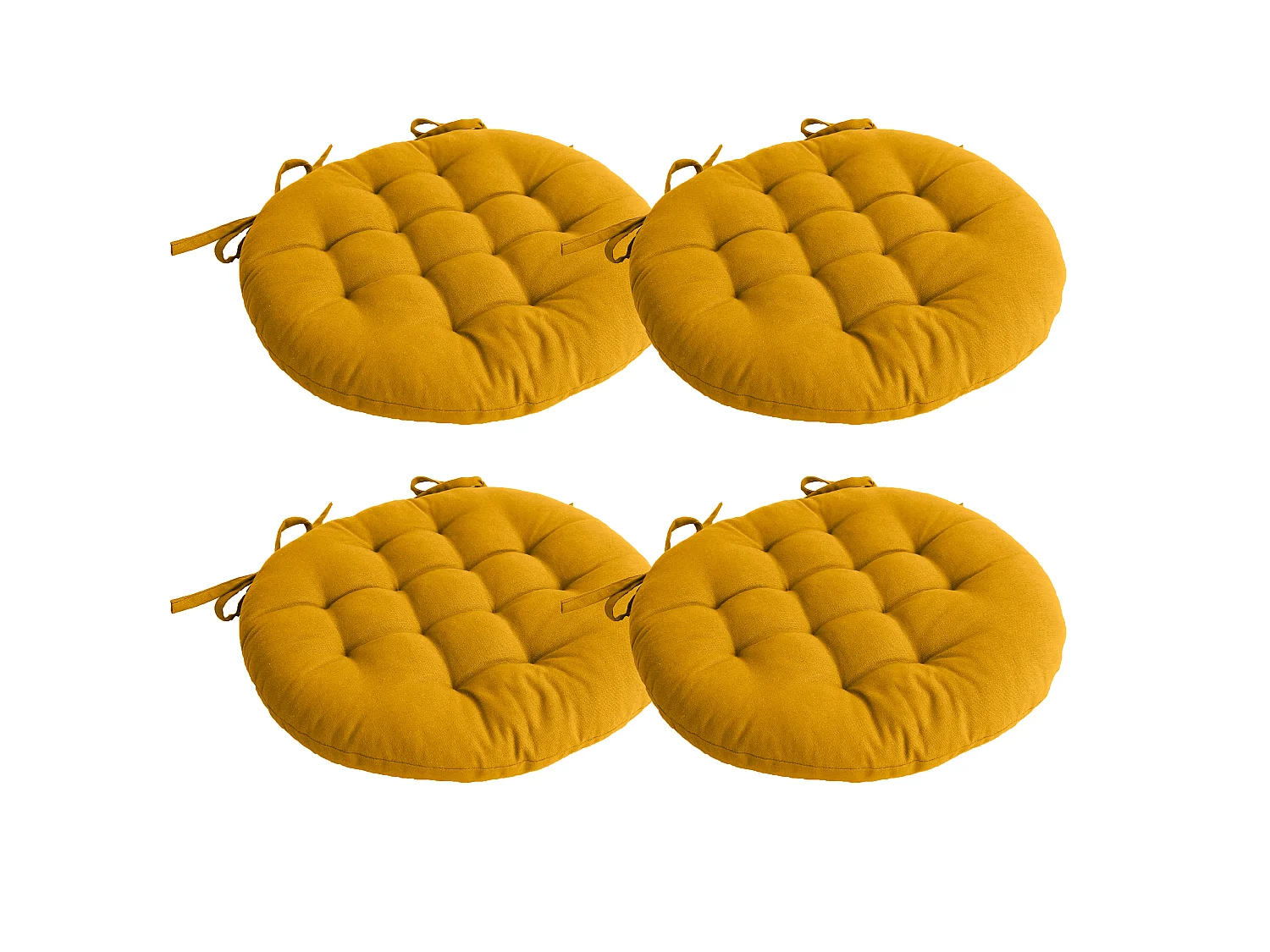 Lot de 4 Galettes Piquées, ronde 38cm, Avec nouettes, 100% coton, Collection Panama, CMADECO - Jaune