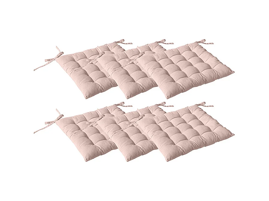 Lot de 6 galettes piquées, carré 38x38cm, vieux rose, avec nouettes, 100% coton, collection Panama