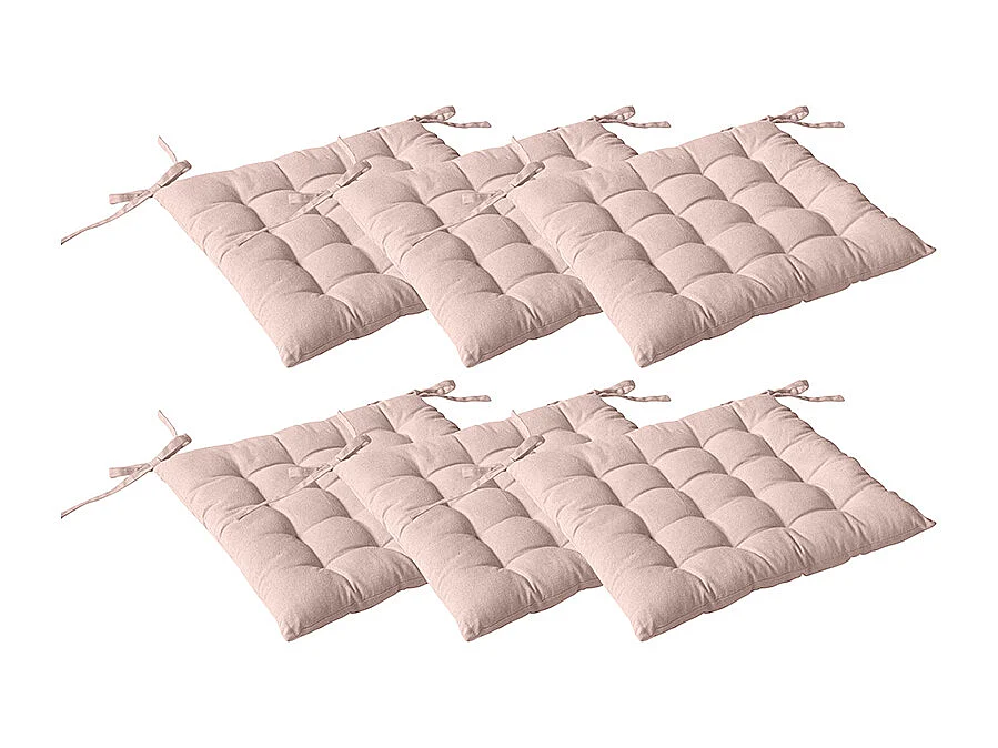 Lot de 6 galettes piquées, carré 38x38cm, vieux rose, avec nouettes, 100% coton, collection Panama