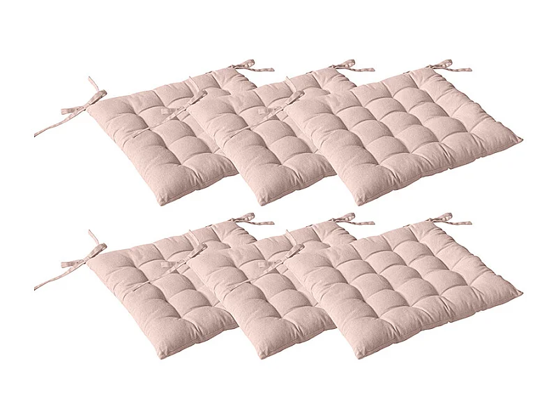 Lot de 6 galettes piquées, carré 38x38cm, vieux rose, avec nouettes, 100% coton, collection Panama