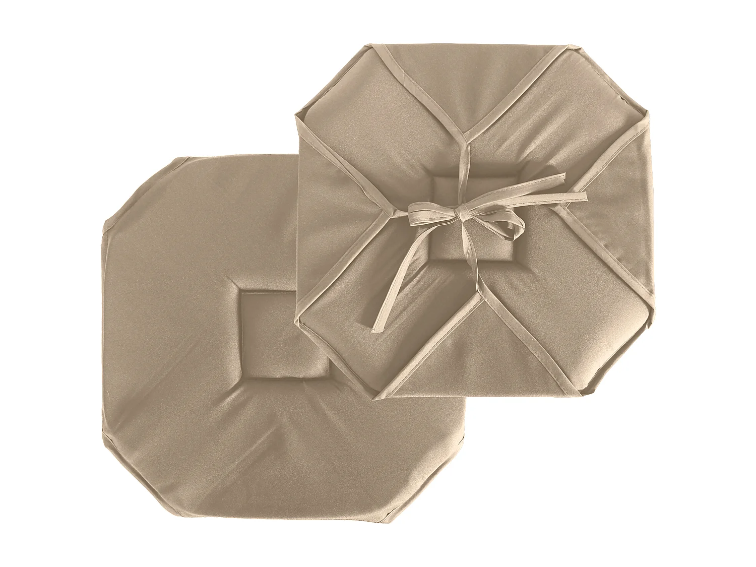 Lot de 4 galettes de chaise à rabat, 40x40 cm, beige naturel, avec nouettes, 100% polyester certifié oeko-tex, collection Basic