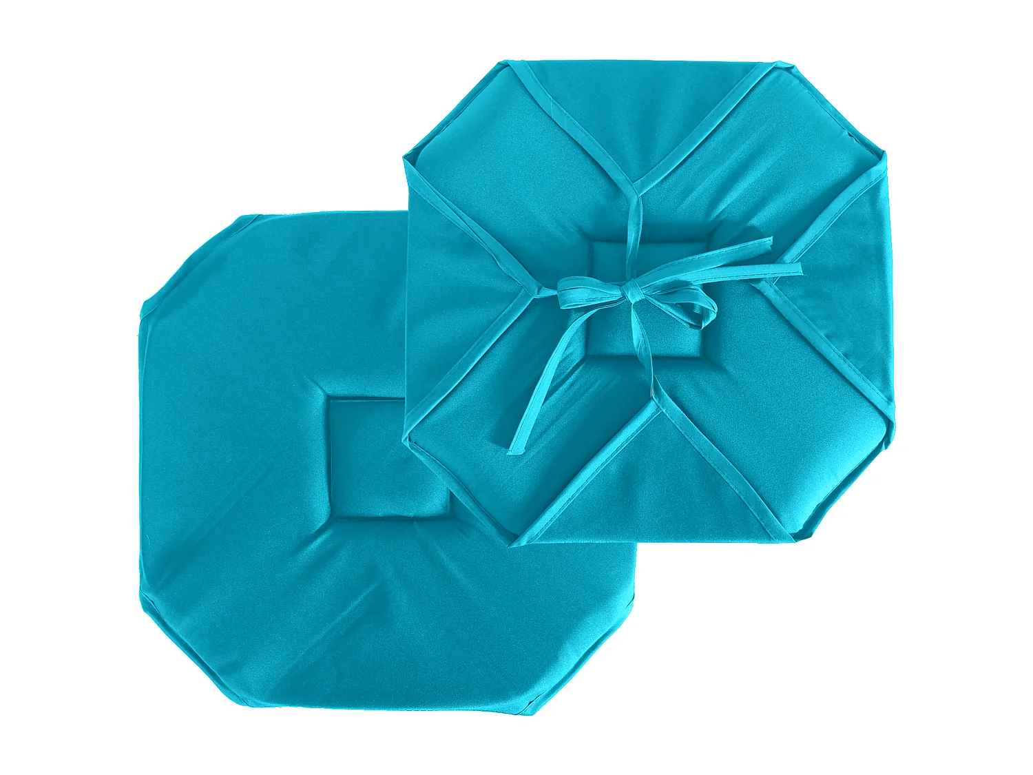 Lot de 4 galettes de chaise à rabat, 40x40 cm, turquoise, nouettes, 100% polyester certifié oeko-tex, collection Basic
