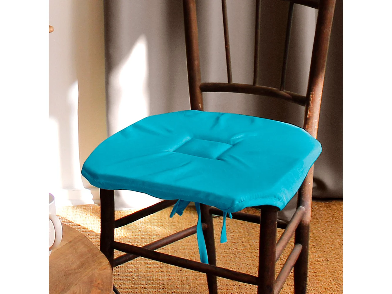 Lot de 4 Galettes de chaise à Rabat, 40x40 cm, Avec Nouettes, 100% polyester Certifié OEKO-TEX, Collection Basic, CMADECO - Bleu