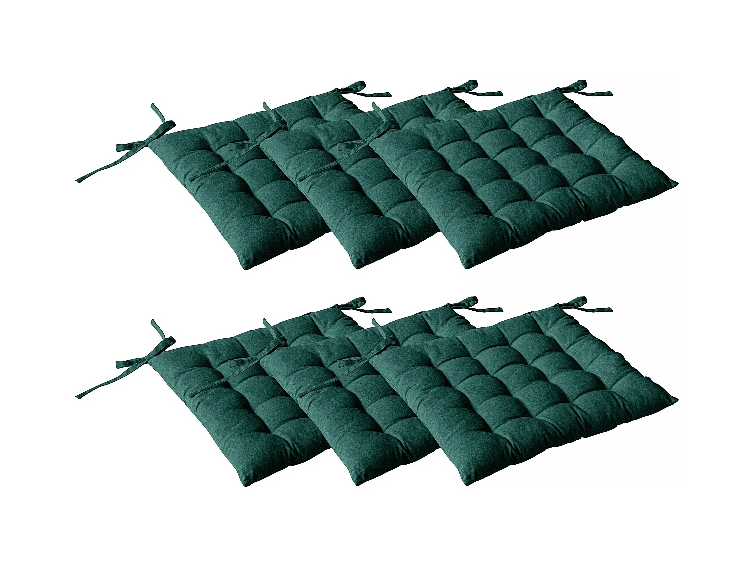 Lot de 6 galettes piquées, carré 38x38cm, vert foncé, avec nouettes, 100% coton, collection Panama