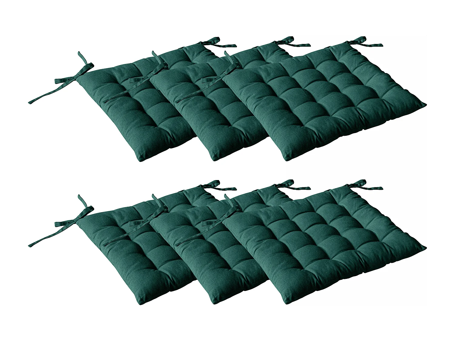 Set van 6 gewatteerde pasteitjes, vierkant 38x38cm, donkergroen, met knopen, 100% katoen, Panama collectie