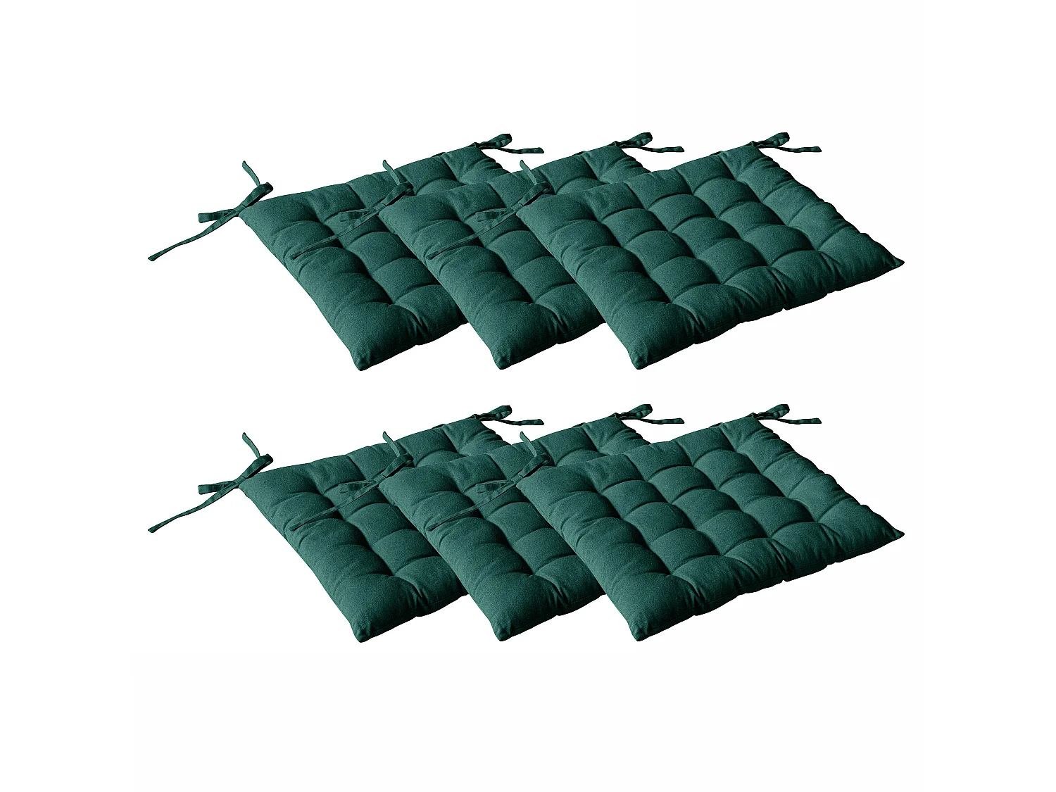 Lot de 6 galettes piquées, carré 38x38cm, Avec nouettes, 100% coton, Collection Panama, CMADECO - Vert