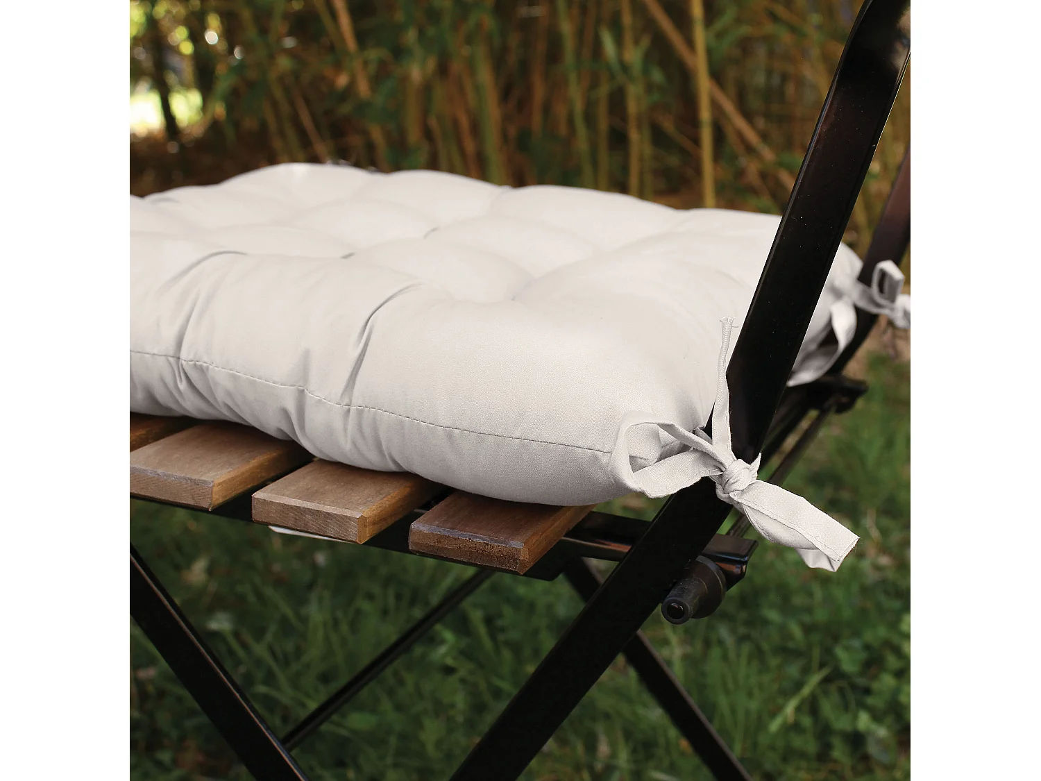 4 galettes de chaise, beige naturel, carré 36x36cm, tissu déperlant et anti-UV, collection Borneo