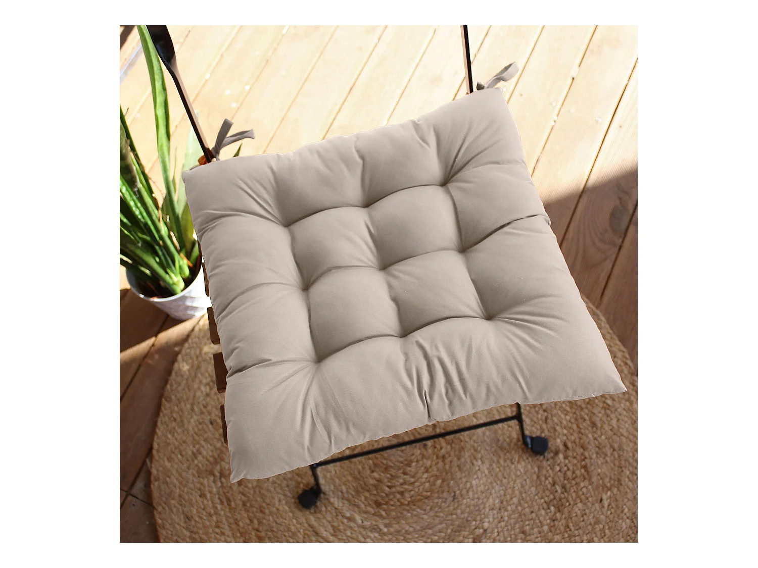 4 galettes de chaise, beige naturel, carré 36x36cm, tissu déperlant et anti-UV, collection Borneo