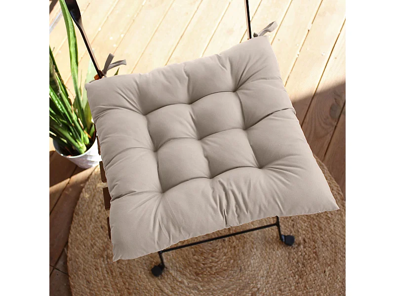 4 galettes de chaise, beige naturel, carré 36x36cm, tissu déperlant et anti-UV, collection Borneo