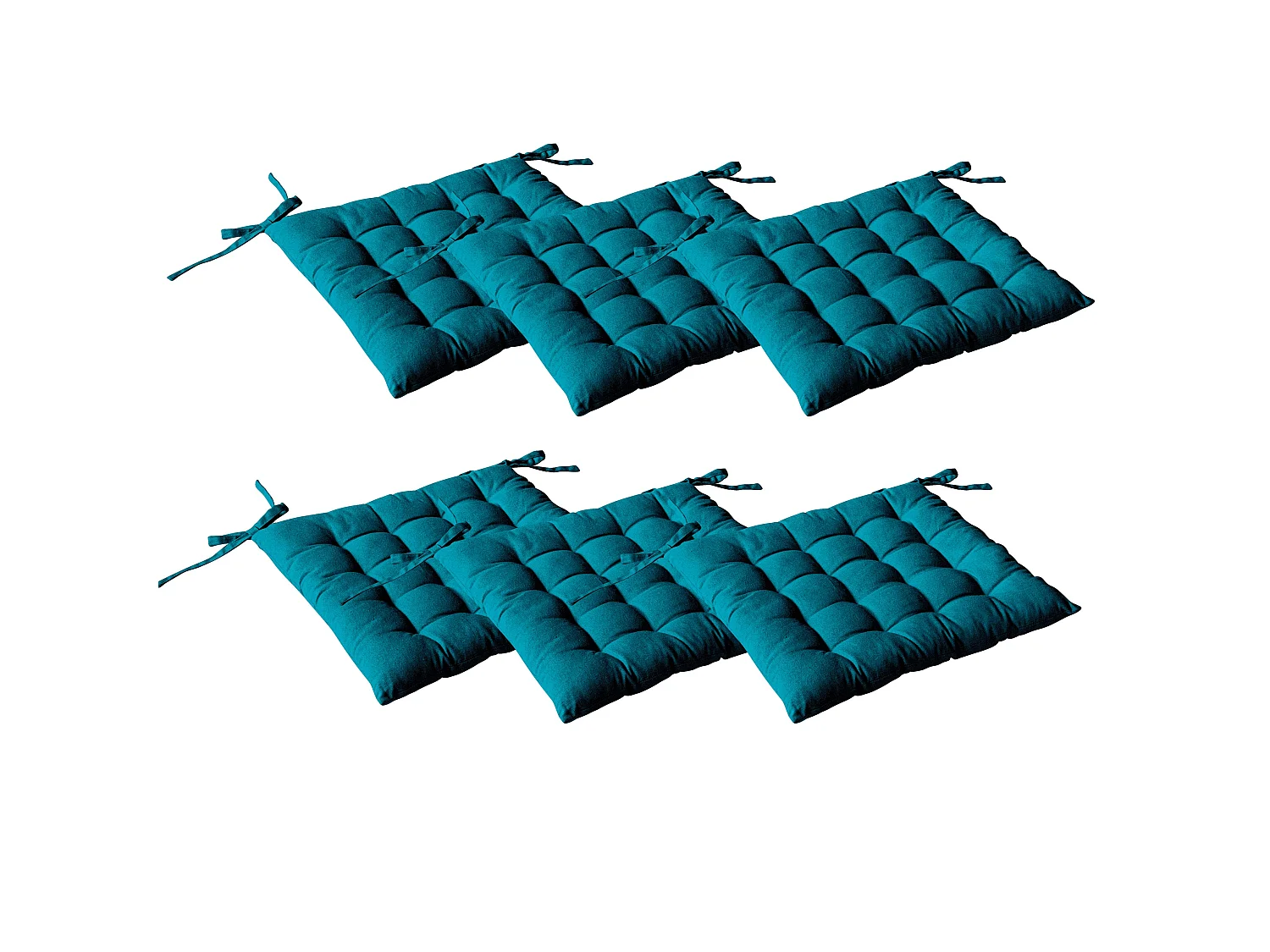 Set van 6 gewatteerde pasteitjes, vierkant 38x38cm, eendblauw, met knopen, 100% katoen, Panama collectie
