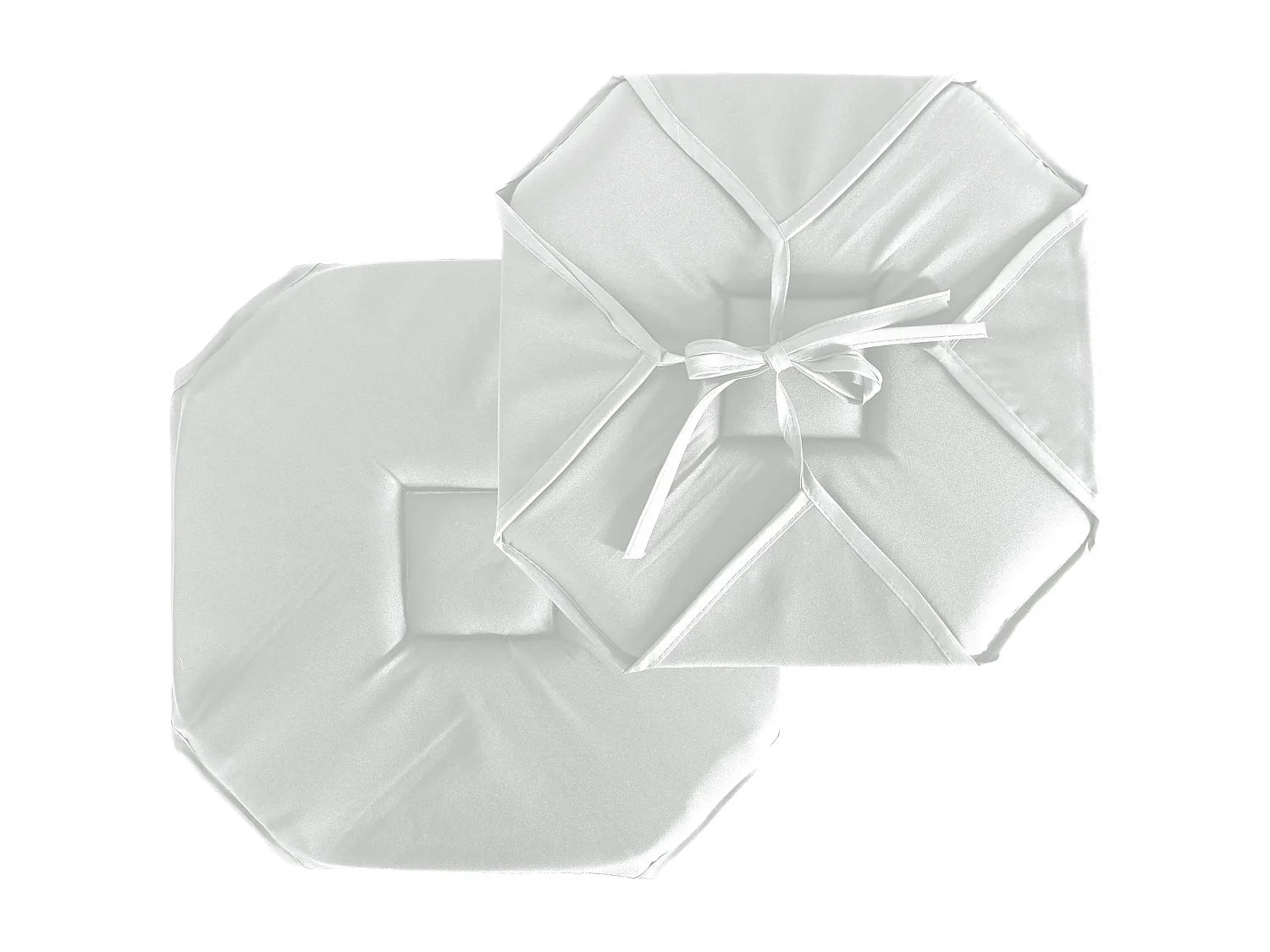 Lot de 4 galettes de chaise à rabat, 40x40 cm, blanc, avec nouettes, 100% polyester certifié oeko-tex, collection Basic