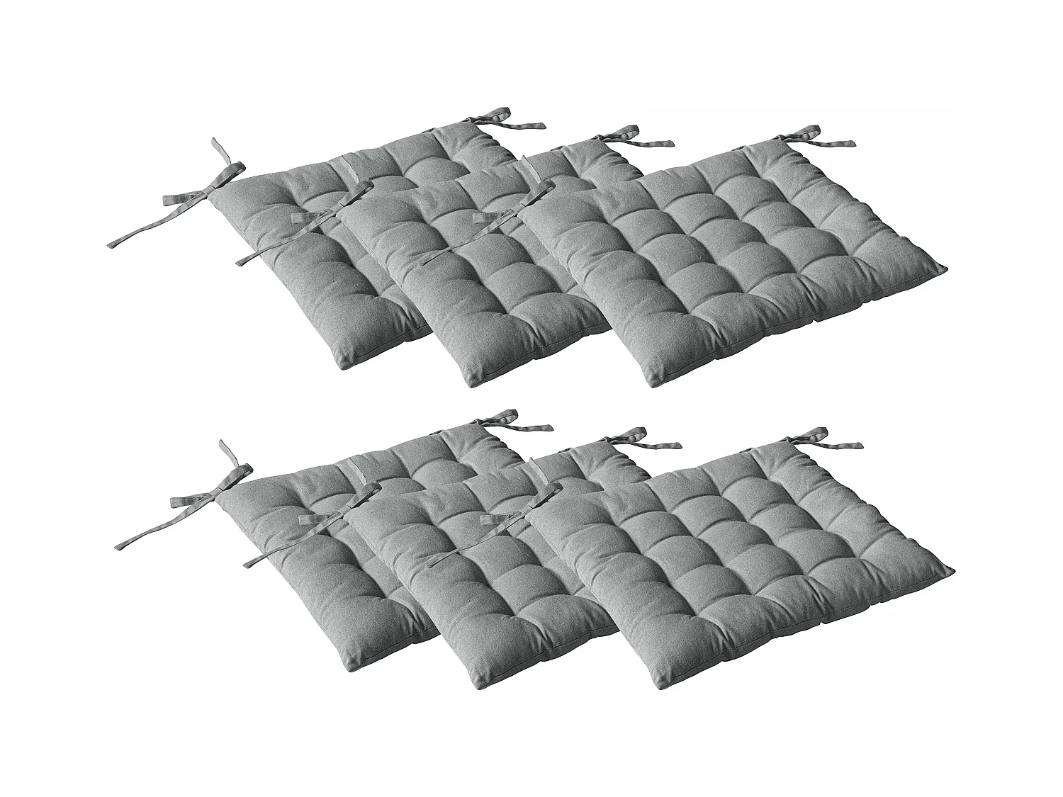 Lot de 6 galettes piquées, carré 38x38cm, gris clair, avec nouettes, 100% coton, collection Panama