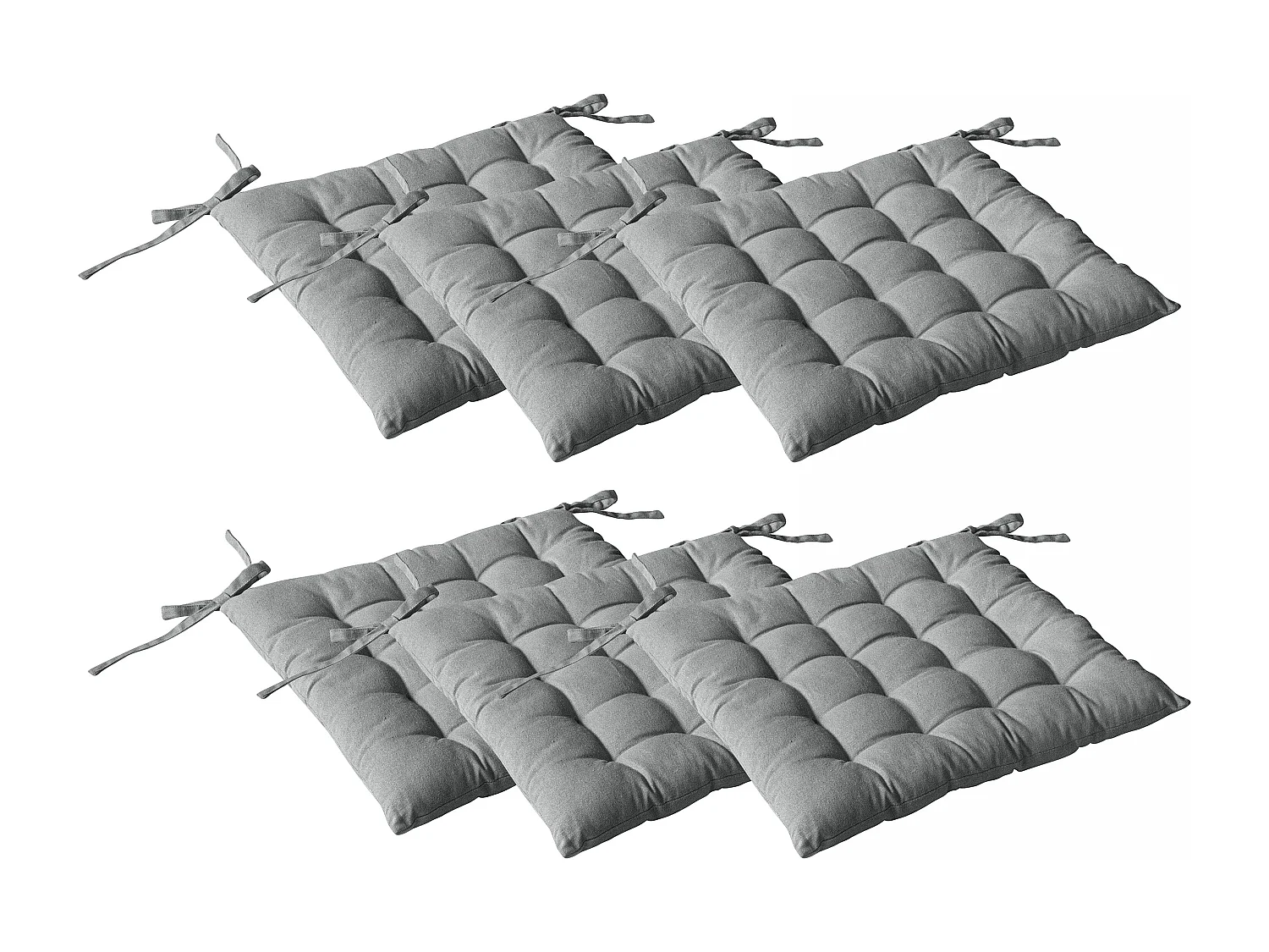 Lot de 6 galettes piquées, carré 38x38cm, gris clair, avec nouettes, 100% coton, collection Panama