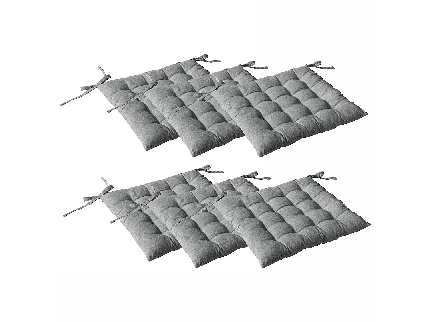 Set van 6 gewatteerde pasteitjes, vierkant 38x38cm, lichtgrijs, met knopen, 100% katoen, Panama collectie